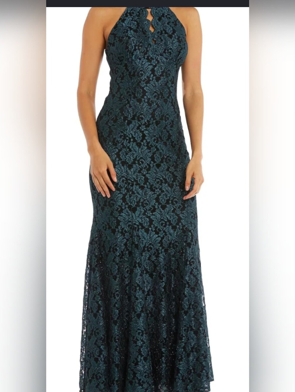 Elegant Navy Blue Lace Halter Maxi Dress